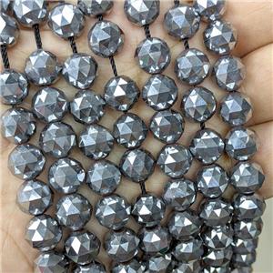 Hematite Beads Cut Round Platinum Electroplated, approx 10mm dia