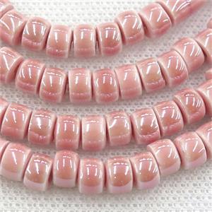 Oriental Porcelain heishi beads, pink enamel, electroplated, approx 5x7mm, 75pcs per st