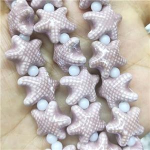 Porcelain Starfish Beads, electroplated, approx 17-20mm, 22pcs per st