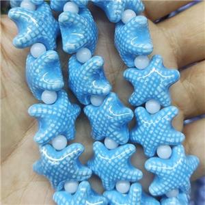 blue Porcelain Starfish Beads, electroplated, approx 17-20mm, 22pcs per st