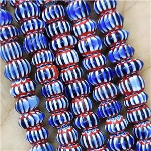 Nepal Style Blue Lampwork Glass Rondelle Chevron Beads, approx 7-9mm