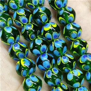 Round Lampwork Glass Beads Greenblue, approx 12mm dia