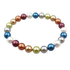 pearlized shell bracelet, mulitcolor, approx 8mm dia