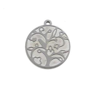 Raw Stainless Steel Circle Tree Pendant, approx 15mm dia