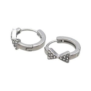 Raw Stainless Steel Hoop Earrings Pave Rhinestone, approx 14mm dia