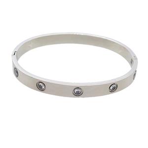 Raw Stainless Steel Bangle Pave Rhinestone, approx 6mm, 50-58mm dia