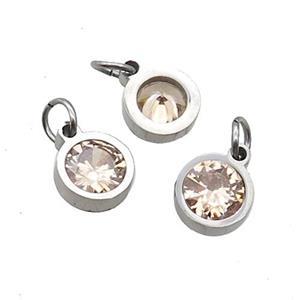 Raw Stainless Steel Pendant Pave Champagne Zircon Circle, approx 6mm