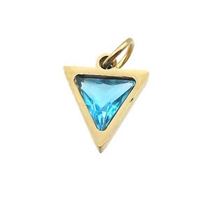Stainless Steel Triangle Pendant Pave Aqua Zircon Gold Plated, approx 6x6mm