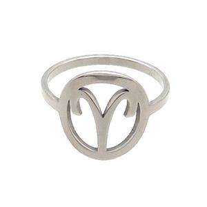 Raw Stainless Steel Rings Zodiac Aries, approx 13-14mm, 18mm dia