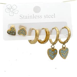 Stainless Steel Earrings Heart Gold Plated, approx 6-10mm, 14mm dia