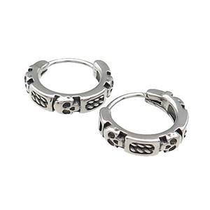 Stainless Steel Hoop Earrings Skull Antique Silver, approx 15-16mm