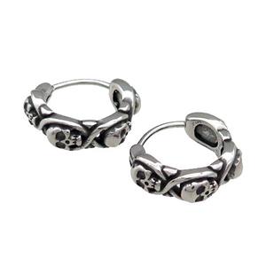 Stainless Steel Hoop Earrings Skull Antique Silver, approx 15-16mm