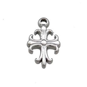 Raw Stainless Steel Cross Pendant Fleur de Lis, approx 9-12mm