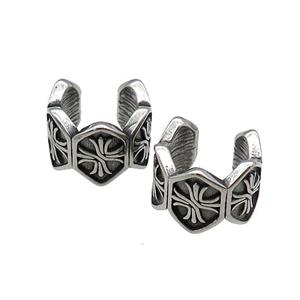 Stainless Steel Clip Earrings Antique Silver, approx 13-15mm
