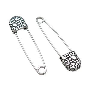 Stainless Steel Safety Pins Antique Silver, approx 9-13mm, 40mm