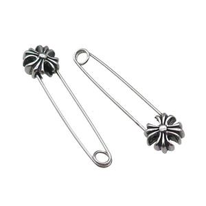 Stainless Steel Safety Pins Fleur De Lis Antique Silver, approx 9-13mm, 40mm