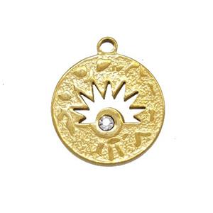 Stainless Steel Sunburst Pendant Pave Rhinestone Circle Gold Plated, approx 18mm