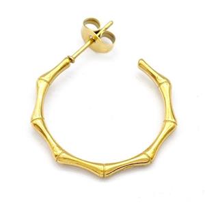 Stainless Steel Studs Earrings Bamboo Gold Plated, approx 24mm