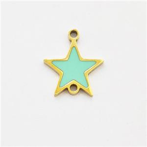 Stainless Steel Star Connector Green Enamel Gold Plated, approx 9.5mm