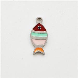 Raw Stainless Steel Fish Pendant Multicolor Enamel, approx 6-10mm