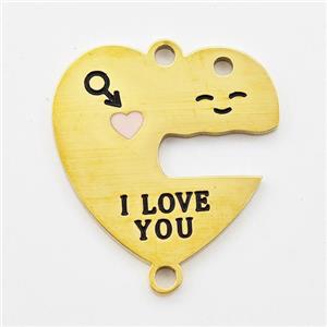 Stainless Steel Heart Connector Emoji Enamel Gold Plated, approx 19mm