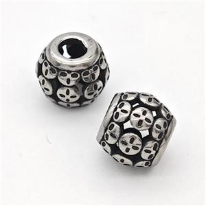 Stainless Steel Round Beads Hollow Large Hole Antique Silver, approx 9-10mm, 4mm hole
