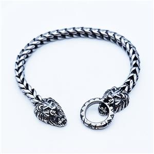 304 Stainless Steel Lion Bracelet Antique Silver, approx 12-25mm, 19mm, 6mm, 21cm length