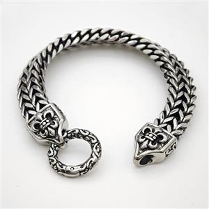 304 Stainless Steel Bracelet Fleur De Lis Antique Silver, approx 16-20mm, 12mm, 21cm length