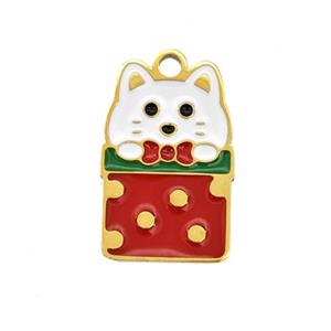 Christmas Cats Charms 304 Stainless Steel Pendant Enamel Gold Plated, approx 10-15mm
