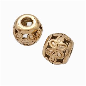 Titanium Steel Round Beads Large Hole Hollow Flower Rose Gold, approx 9-10mm, 4mm hole