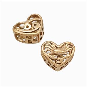 Titanium Steel Heart Beads Zodiac Cancer Large Hole Hollow Rose Gold, approx 12mm, 4mm hole