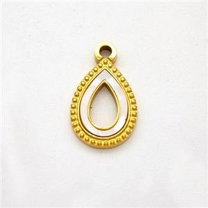 Stainless Steel Teardrop Pendant Pave Shell Hollow Gold Plated, approx 9-12mm