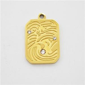 Stainless Steel Rectangle Pendant Pave Rhinestone Gold Plated, approx 10-14mm