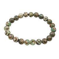 green stretchy Tibetan Agate Bracelet Evil Eye round, approx 8mm dia