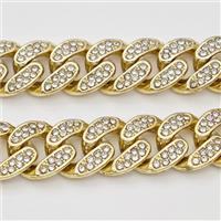 Alloy Chain Micro Pave Rhinestone Gold Plated, approx 13-14mm