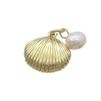 Copper Conch Pendant With Pearl Gold Plated, approx 13-16mm, 6mm