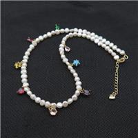 White Pearl Necklace With Crystal Glass, approx 6mm, 8mm, 40-45cm length
