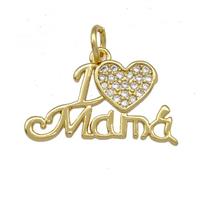 Copper Heart Mama Pendant Pave Zirconia Gold Plated, approx 11-20mm