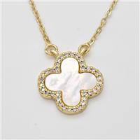 Copper Clover Necklace Pave Shell Zirconia 18K Gold Plated, approx 18mm, 38cm length