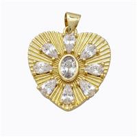 Copper Heart Pendant Micropave Zirconia Gold Plated, approx 21mm