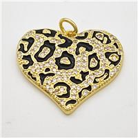 Copper Pendant Micropave Zirconia Black Enamel Gold Plated, approx 21-24mm