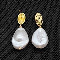 Copper Stud Earrings With Pearlized Resin Gold Plated, approx 13-18mm, 6-11mm