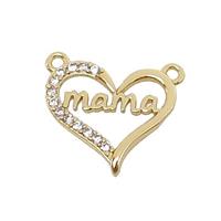 copper Heart MaMa pendant pave zircon with 2loops, gold plated, approx 15-16mm