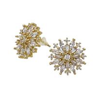 Copper Flower Stud Earring Pave Zircon Gold Plated, approx 16.5mm