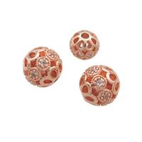 Copper Round Beads Pave Zircon Hollow Rose Gold, approx 10mm dia