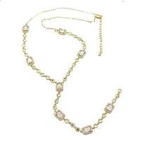Copper Necklace Pave Zircon Gold Plated, approx 8-10mm, 4.5mm, 40-45cm length