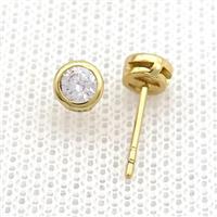 Copper Stud Earrings Pave Clear Zircon Gold Plated, approx 5mm