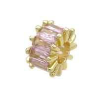 Copper Rondelle Beads Pave Pink Zircon Large Hole Gold Plated, approx 10mm, 4mm hole