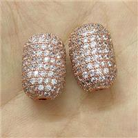 Copper Barrel Beads Micro Pave Zirconia Rose Gold, approx 12-18mm