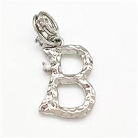 Copper Letter-B Pendant Pave Zircon Platinum Plated, approx 10-16mm, 5-8mm
